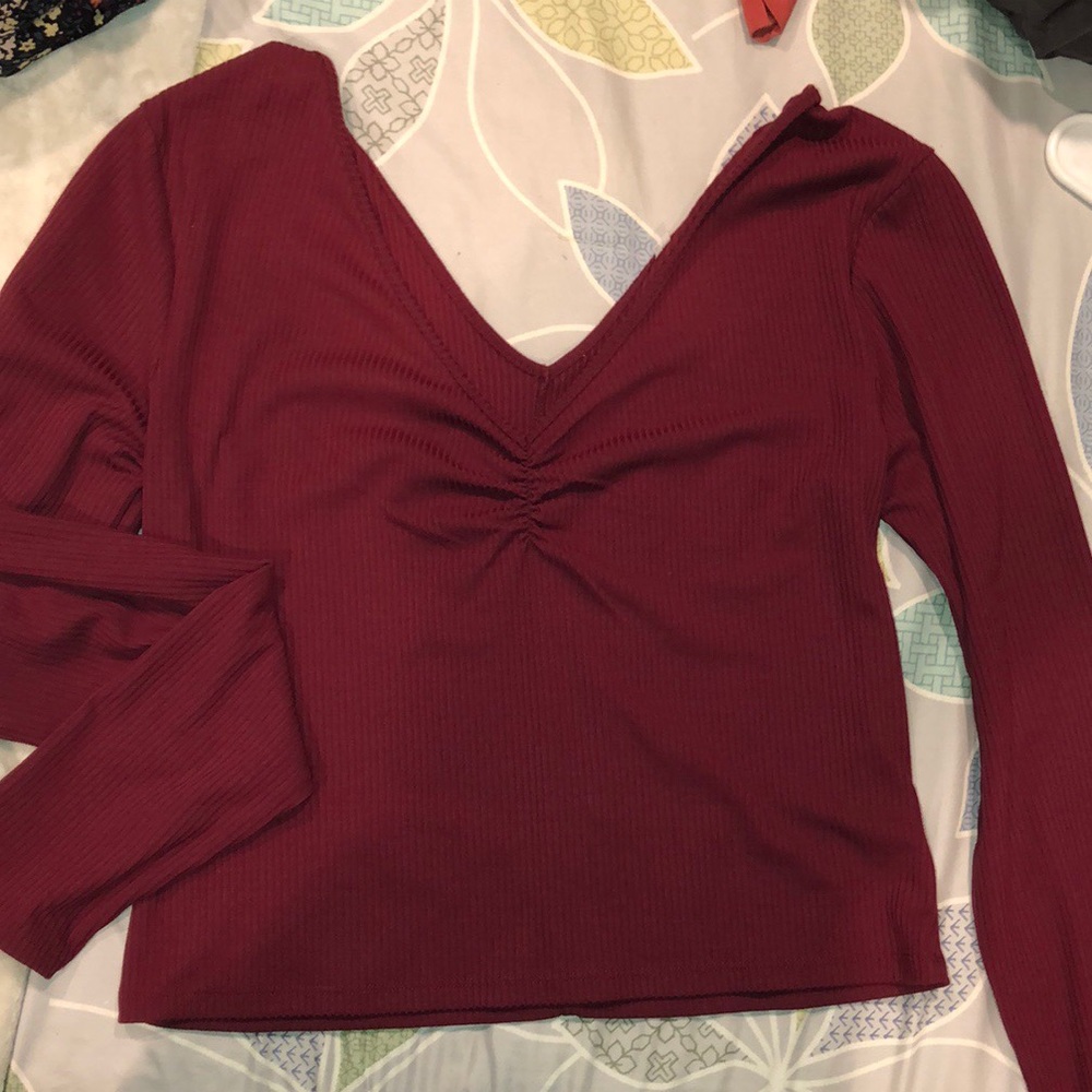 Pacsun Cinched Double V-Neck Long Sleeve Top